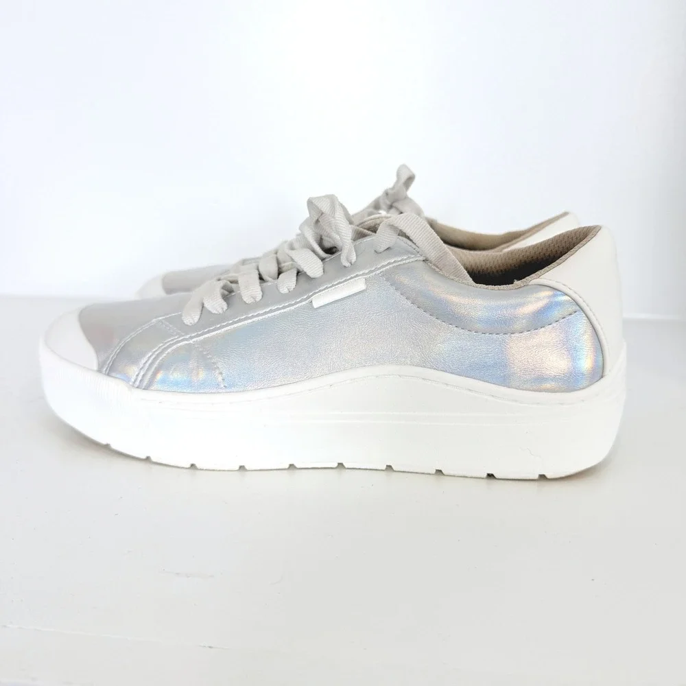 Dr. Scholls Time Off Platform Sneakers Womens 7.5M Silver Holographic Iridescent